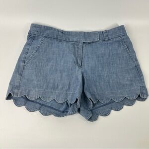 J. Crew Factory Blue Scalloped Chambray Shorts Size 2